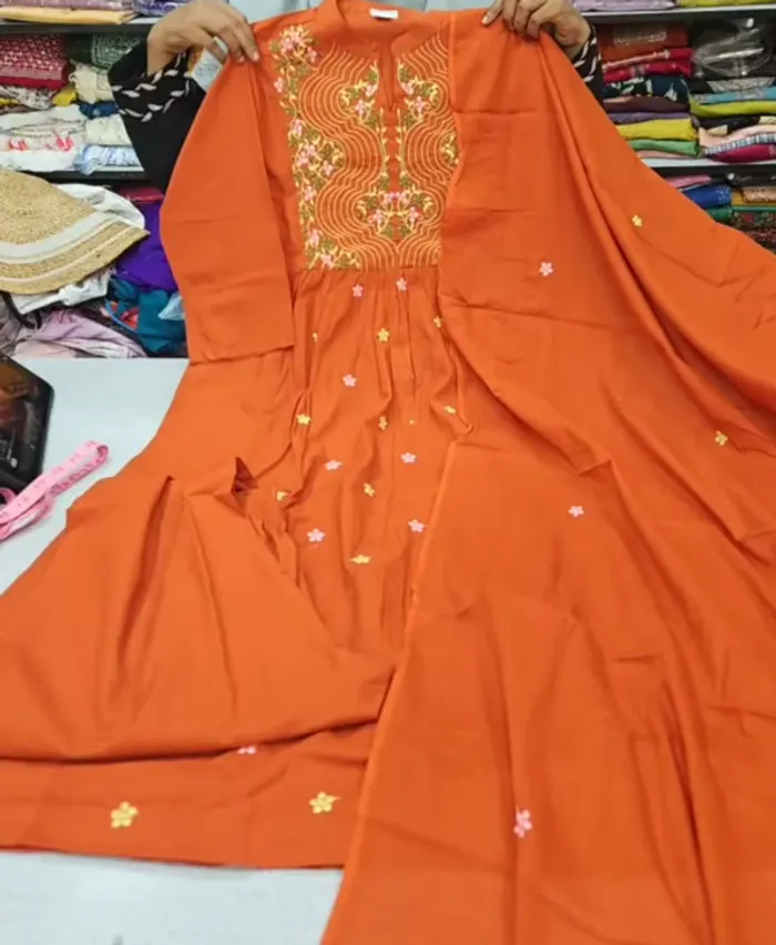 Rayon Long Anarkali Top Bottom Dupatta  | TS3285